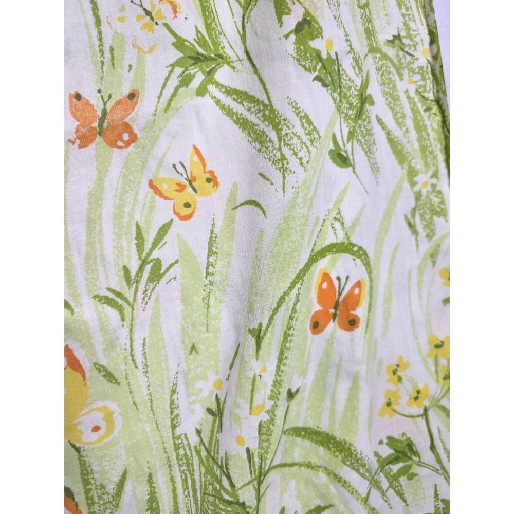 Retro Bibb Flower Power Twin Flat  Spring Meadow Butterfly Green Yellow Orang